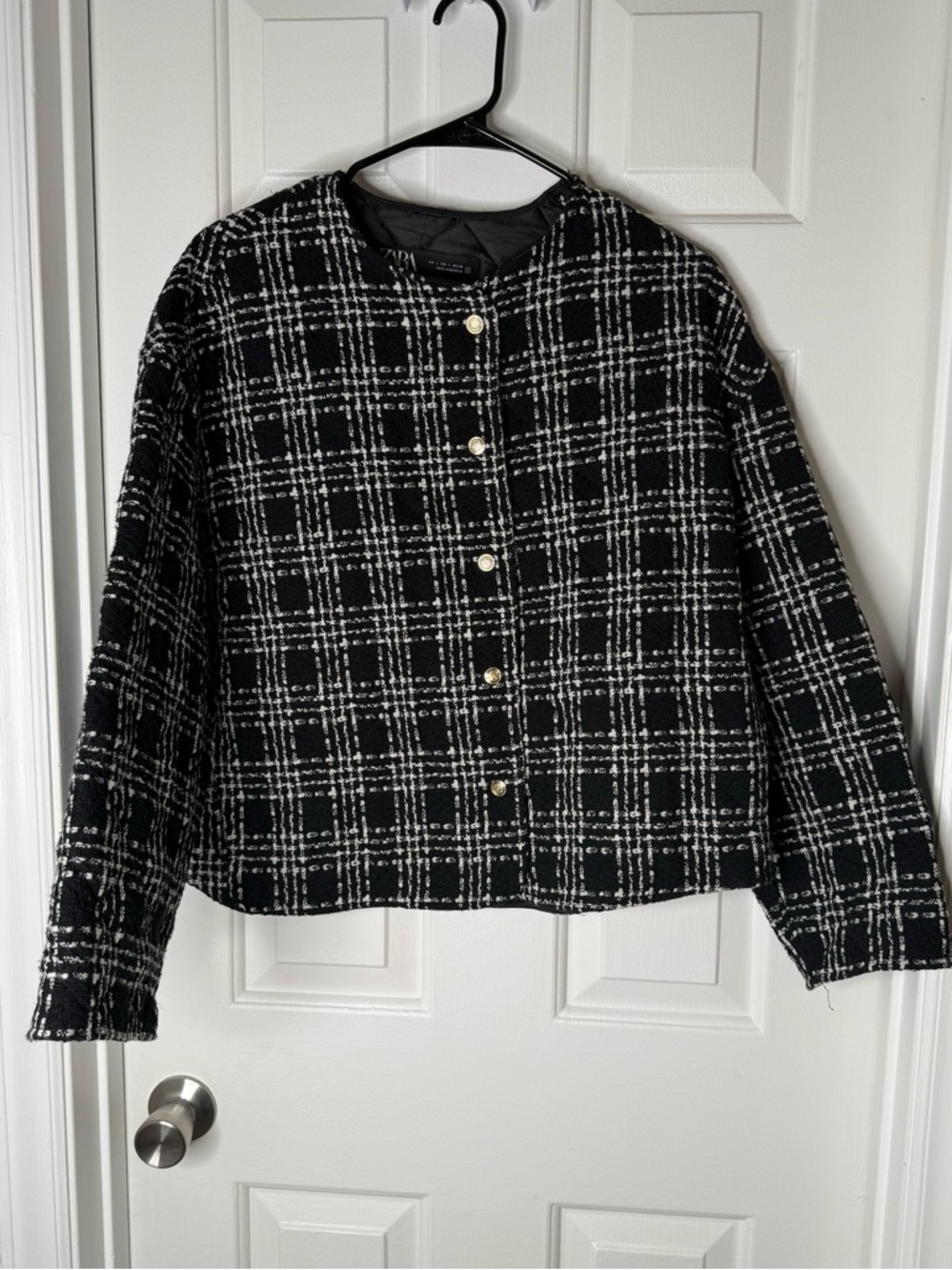 Zara Black and White Plaid Tweed Jacket